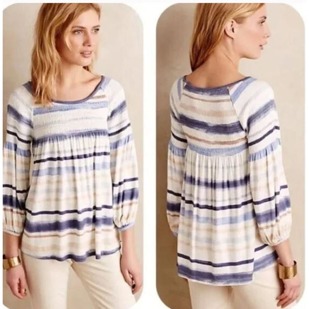Anthropologie Meadow Rue Smocked Striped Tunic Top Blouse S - Picture 5 of 9